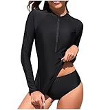Damen-Rash-Weste, langärmelig, UV-Schutzfaktor 50+, Rashguard, Reißverschluss, bescheidene Bademode, Sonnenschutz, 2-teiliger Badeanzug, Surf-Schwimmshirt, schnelltrocknend, Badeanzug, Sport, Strand,