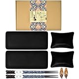 Artcome 8-teiliges Keramik-Sushi-Teller-Set im japanischen Stil mit 2 Sushi-Tellern, 2 Saucenschalen, 2 Paar Essstäbchen, 2 Essstäbchenhalter
