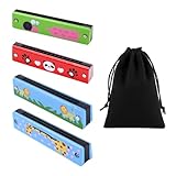 4 Stück Cartoon-Muster-Mundharmonika Und 1 Stück Samtbeutel, Süße Kinder-Mundharmonika, Kinder-Erleuchtungsmusikinstrument, Kreatives Kinderspielzeug