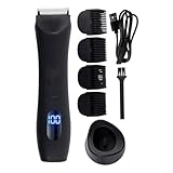 Sawhamale Elektrischer Körperhaartrimmer für Männer mit digitaler Leistungsanzeige, USB-Schnellladung, 4-Größen-Grenzkämme und waschbarem Design, für alle Hauttypen (schwarz)