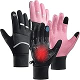 AENMTU 2 Paar warme Thermo-Handschuhe für Herren und Damen, Laufen mit Touchscreen-Fingern, wasserdicht, kaltes Wetter, Ski, Schwarz und Rosa, Small