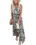 AUSELILY Maxikleider Damen Sommer Ärmellos Strandkleid Lang Sommer-Kleider Tank T-Shirt Kleid mit Taschen