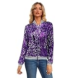 Generisch Damen Pailletten Baggy Übergangsjacke Kurz Große Größen-Frühling Langarm Pailletten Langarm Cardigan Jacke Weihnachtsdamenblusen Elegant Fliegenjacke Mit Reißverschluss