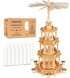 BRUBAKER Weihnachtspyramide aus Holz inkl. 50er Pack Pyramidenkerzen Weiß - 55 cm große Holzpyramide für Weihnachten - Tischpyramide Drehbar - 4 Etagen - Handbemalt