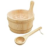 Sauna Holz Eimer Set - Fassungsvermögen 4L, Holzeimer für Badezimmer, Schöpflöffel-Set | Sauna Eimer und Kelle Set, Dampfbad für Garten, Hotel, Hof, Haus, Wohnung