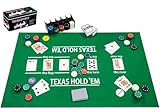 Engelhart - 320900 – Komplettes Poker-Set – Metalldose mit Matte, 200 Chips (4 g), 2 Kartenspiele, Dealer-Knöpfe, kleine und große Blinde + Spielregeln
