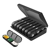 Tablettenbox 7 Tage, Wöchentlicher Pillendose 7 Tage 3 Fächer, 21 Fächer Pillenbox, Tragbare Tablettenbox, für Medikamente, Vitamine, Fischöl (Schwarz)