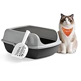 Feandrea Katzenklo mit hohen Seitenwänden, XXL, offene Katzentoilette, mit Schaufel, für Kätzchen und große Katzen, schiefergrau PPT010GN01