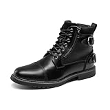 Bruno Marc Herren Motorrad Stiefel Schnürstiefel Klassische Biker Boots Freizeitschuhe mit seitlichem Reißverschluss,Size 46,Alles Schwarz,BMUMAB2514