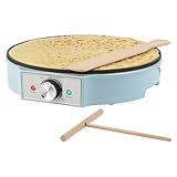 Petra PT6223BLVDE Crepe Maker – elektrische Pfannkuchen-Kochplatte, Antihaftbeschichtete Kochfläche, große 30 cm Platte, einstellbarer Temperaturregler, Teigstreuer und Spatel, 1200 W, blau