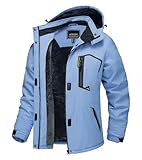 TACVASEN Damen Winddicht Wasserdicht Funktionsjacke Winter Wandern Outdoorjacke Arbeitsjacke Funktionsjacken Hiking mit Taschen, Hellblau, M