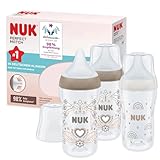 NUK Perfect Match Babyflaschenset | Ab 3 Monate | Passt sich dem Baby an | Temperature Control | Anti-Colic | 260 ml | BPA-frei | Silikontrinksauger, Medium | Regenbogen und Herz | 3 Stück