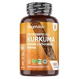 Bio Kurkuma Kapseln - 180 Curcuma Kapseln - Kurkuma Pulver mit Schwarzer Pfeffer, Ingwer Pulver - Bio Zertifiziert - Alternative zu Curcuma Extraxt - Vegan Turmeric Capsules - Glutenfrei - WeightWorld