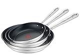 Tefal Jamie Oliver Brushed 3-teiligiges Pfannenset E011S3 | Bestehend aus Pfanne 20 cm (E85602), Pfanne 24 cm (E85604) und Pfanne 28 cm (E85606) | Alle Herdarten, auch Induktion | Edelstahl | Rot