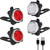 LED Licht 4er Set USB Aufladbar, Helles Licht, Kompakt und Wasserdicht, Langlebiger 650mAh Akku, LED Lampe Set für Außenbereich, kann auch als Kinderwagen Licht/Helm Licht (4Black)