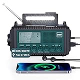 Kurbelradio DAB+/DAB/UKW mit 5000mAh Akku Wiederaufladbare, Notfallradio mit Taschenlampe & Leselicht, Tragbare Camping Radio mit USB Handyladefunktion FM Dynamo, SOS-Alarm für Wandern, Outdoor