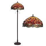 Libelle Tiffany-Stil Stehlampe Vintage Buntglas Stehleuchte mit 2 Lichtern 45,7 cm breit x 165,1 cm hoch, antike Stehlampe für Wohnzimmer und Schlafzimmer