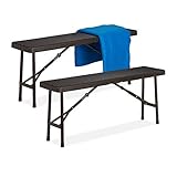 Relaxdays Bierbank 2er Set, Faltbare Partybank für Terrasse & Garten, Kunststoff, Campingbank HBT: 42x100x25 cm, braun