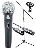 Pronomic Superstar Mikrofonset (Komplettset, dynamisches Gesangs Mikrofon, Galgenständer, 5m XLR-Kabel, Mikrofonklemme) schwarz
