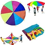 Dimoxii 2M Schwungtuch Bunt für Kinder, Regenbogen Fallschirmtuch mit 8 Griffen, Parachute Spieltuch für Kindergarten, Kinderturnen & Gruppenspiele Drinnen & Draußen