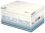 Leitz Solid Box Aufbewahrungs- und Transport-Schachtel, Größe S, Transportbox mit Klappdeckel, Faltbarer Karton, Für Ordner, Zeitschriften, 100% geriffelter Recyclingkarton, 10 Stück, Blau, 61170030