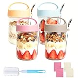 DIYJEP Hafergläser für die Nacht, mit Deckel und Löffeln, wiederverwendbarer Haferbehälter, 410 ml, Joghurttöpfe, Frühstück, Einmachgläser für hausgemachte Milch, Müsli, Haferflocken, Salat, Marmelade