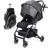AOODIL Leichter Kinderwagen, Kompakter Reisekinderwagen mit Verstellbarer Rückenlehne & Aufbewahrungskorb, Mit Einer Hand Leicht Faltbarer Kinderwagen für Flugreisen und Mehr
