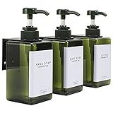 GOYISEE Shampoo und Conditioner Spender für Duschwand 3-Kammer-mit Bohrer Freie quadratische Dusche Seifenspender Wandhalterung mit Wasserdichten Etiketten (3B3W-Green)