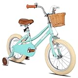joystar 14 Zoll Kinderfahrrad für Kleinkinder 3-5 Jahre (39'-47') Mädchen, Mädchenfahrrad mit Stützrädern & Korb, Kinderfahrrad Grün
