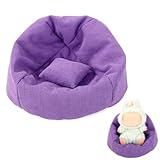 Lyreh Mini Sitzsackstuhl für Puppensitz, Lila Weiches Mini Sofa mit Kissen Puppenanzeige Couch Miniaturmöbel Niedliche Tischdekoration für Zuhause Büro Schreibtisch Regal Auto Armaturenbrett Zubehör