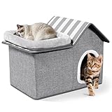 Zvonema Katzenhaus, 2-stöckige Katzenhöhle Filz, Schutz der Katzennägel, Stabile Katzenhaus Indoor mit Weich & Waschbar Katzenkissen, Faltbares Katzenbett, für kleine & mittlere Haustiere-57x38x41CM