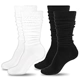Ouligay 2 Paar Lange Slouch Socken Damen, Stulpensocken Damen Baumwolle Kniestrümpfe Extra Lange Stulpen Socken Scrunch Schoppersocken Slouch Socks Stiefelsocken Long Socks Women, Einheitsgröße