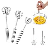 MEISHANG 3 PCS Halbautomatischer Schneebesen,Küchen Schneebesen,Ballonschneebesen,Schneebesen Rührbesen Für Mischen,Mini-Schneebesen,Fackelmann Schneebesen,Edelstahl Schneebesen,Schneebesen Set