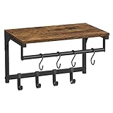 VASAGLE Wandgarderobe, Möbel für Eingangsbereich, Garderobe, mit 8 Haken und Regal, für Wohnzimmer, Flur, Schlafzimmer, 40 x 24 x 24 cm, rustikales Braun und Schwarz LCR103B01