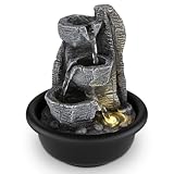 bmf-versand® Tischbrunnen mit Beleuchtung – Hübsche Dekoleuchte mit Dekolicht – Zimmerbrunnen mit Leuchtfunktion Pumpe Grau 4 Stufen Dekoration