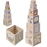 howa Stapelturm aus Holz ab 1 Jahr, Motorikspielzeug Stapelwürfel 6027