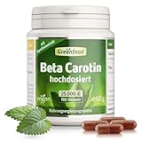 Beta Carotin, hochdosiert, 25.000 iE (30mg) - 180 Kapseln, vegan. Vorstufe von Vitamin A – gut für Sehkraft, Haut & natürliche Bräune - OHNE künstliche Zusätze - laborgeprüft. Von Greenfood.