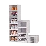 YXthognyx Schuhboxen mit 6 Ebenen, durchsichtig, stapelbar, maximieren Sie Ihren Schuh-Stauraum mit klaren, stapelbaren und faltbaren Schuh-Organizern – keine Montage erforderlich (weiß)