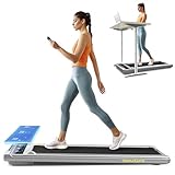 2 in 1 Electric Treadmill, Walking Pad Laufband für Zuhause, 10km/h Elektrisches Laufband mit LED, 2.25HP Under Desk Schreibtisch Treadmill, Fernbedienung und App, Doppelter Stoßdämpfung (Silber)