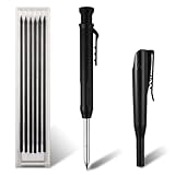 Amabro Tieflochmarker Set, Bleistift Baustelle Tiefloch Bleistift Set Tieflochmarker Bleistift Speedmarker Zimmermannsbleistifte Langlebiger Marker Mit Stifthülle und 6 Ersatzminen(Schwarz)
