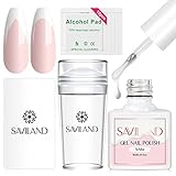Saviland French Nails Stempel Set – Klarer Nagelstempel mit Weiß Gel Nagellack &Nagelschaber French Nails Tools Silikongelee Nail Stamper Nagel Stempelset für Nail Art Design Nail Stamping Set