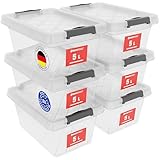 ATHLON TOOLS 6x 5 L Aufbewahrungsboxen mit Deckel, lebensmittelecht - Verschlussclips - 100% Neumaterial Plastik-Box transparent - Kleiderboxen stapelbar…