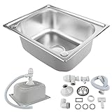 Spülbecken Edelstahl Eckig,Spüle Edelstahl Küche mit Hahnloch, Küchenspüle 1 Becken, Kitchen Sink, Einbauspüle Edelstahl inkl Siphon&Über,Edelstahlspüle mit Hahnloch für Spülbecken (50 * 40 * 20cm)