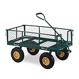 Handwagen Garten mit 4 Luftreifen, Schwerlast Transportwagen aus Stahl bis 250 kg, Bollerwagen mit Klappbaren Seitenteilen, Plattformwagen für Garten, Einkauf, Festival & Outdoor