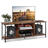 WLIVE TV Schrank, TV Lowboard für Fernseher bis zu 65 Zoll, TV Board Fernsehschrank mit Offenen Stauraum, 140 x 40 x 49 cm, Fernsehtisch für Wohnzimmer und Schlafzimmer, Vintagebraun-Schwarz