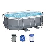 Bestway Power Steel Frame Pool Set, oval, mit Filterpumpe 305 x 200 x 84 cm, grau, 5614A