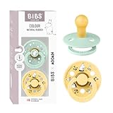 BIBS Colour Moomins Schnuller 2er-Pack, BPA-frei, Kirschform Nippel. Naturkautschuk/Latex, Hergestellt in Dänemark, Größe 1 (0-6 Monate), Nordic Mint/Pale Butter