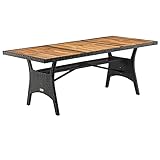 Casaria® Polyrattan Gartentisch mit Ablage FSC®- zertifiziertes Akazienholz 190x90cm Höhenverstellbar Wetterfest Garten Terrasse Esstisch Tisch Schwarz