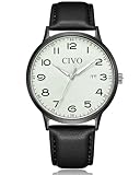 CIVO Uhren Herren Lederarmband Armbanduhr: Schwarz Herrenuhr Datum Leuchtend Wasserdicht - Minimalistische Design Uhr Analog Quarz Klassisch Geschenke für Männer Studenten