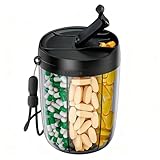 Pmueuff Tablettenbox 7 Tage, Rund Medikamentenbox mit 6 Großen Fächern, Breiter Öffnung für einfache Anwendung, Tragbare Pillendose für Medikamente, Vitamine, Fischöl usw